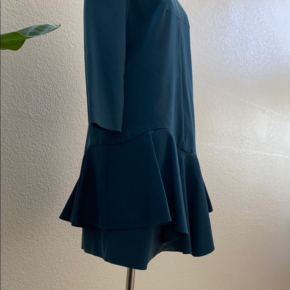 Tibi Designer Ruffle Agathe Layered Dress Zip Stretchy Teal Blue Dressy - Picture 6 of 14